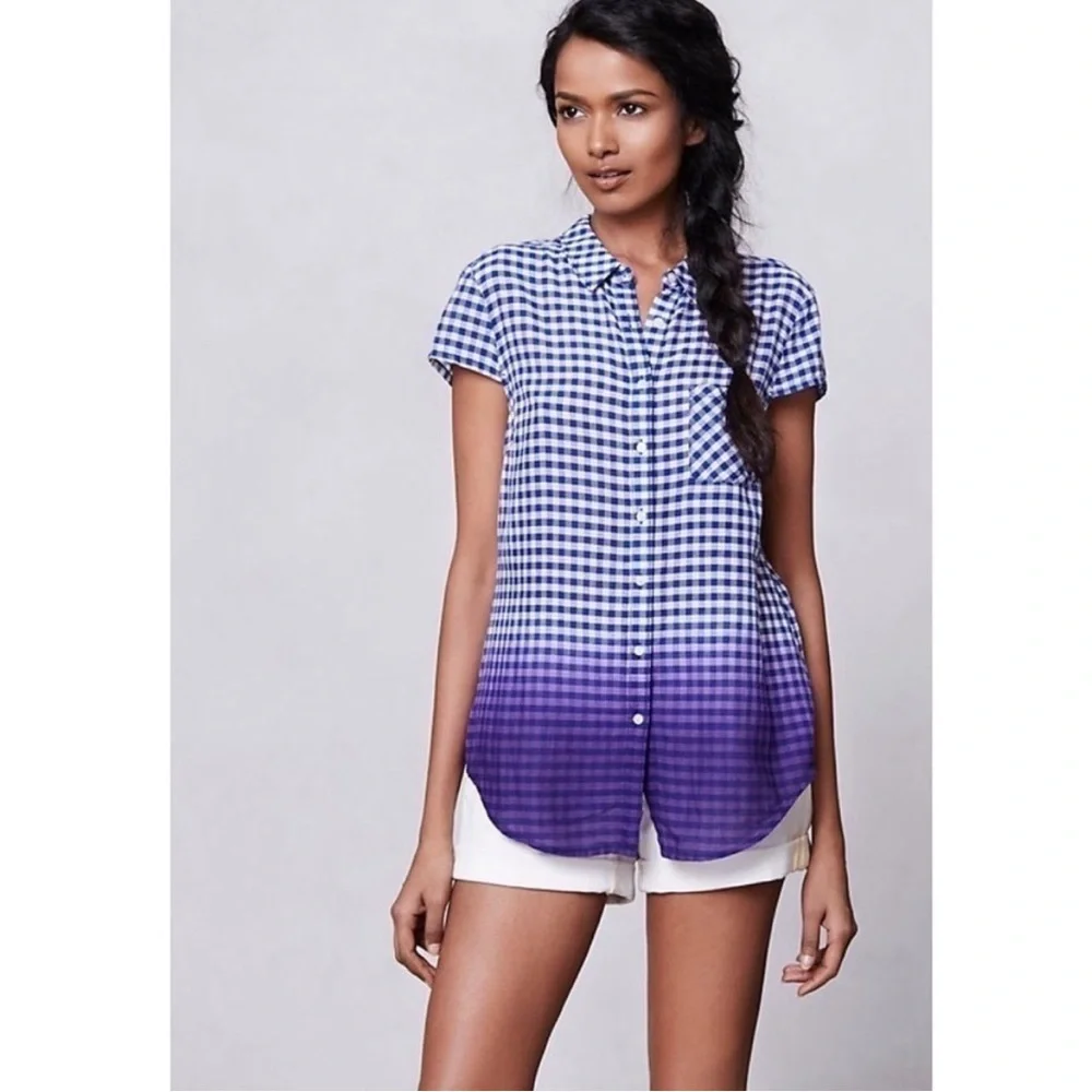 Blue and Purple Gingham Button-Up Shirt, sz 2